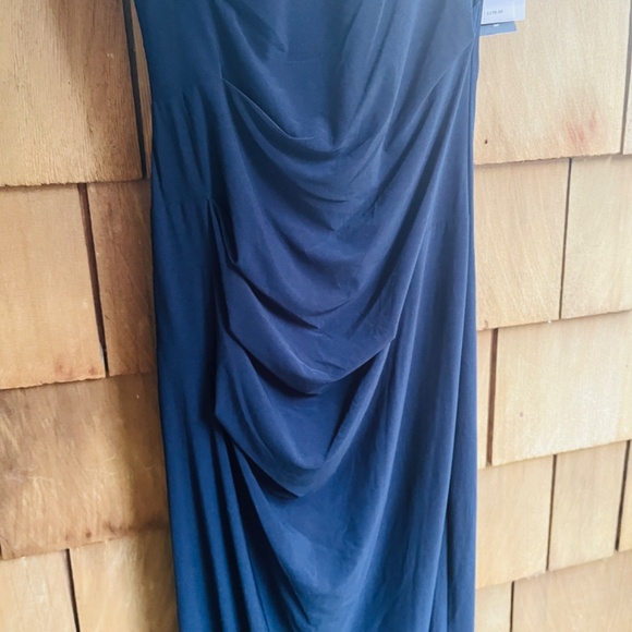 Betsy & Adam Square Neck Short Beaded Sleeve Open Back Gown Navy Dress Size 10 - Picture 9 of 15